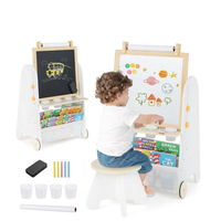 Chevalet d'art roulant en bois pour enfants 4-en-1, table d'activités pour tout-petits, tableau magnétique avec étagères, rentrée scolaire, écologique
