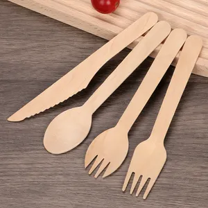 Eco-friendly Tableware Disposable Wooden Knife And Fork Scoop Ice Cream Salad Scoop Disposable Degradable Dessert Cake Spoon