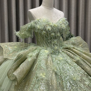 Vestido Jancember LSMC115 Verde Menta Brilhante com Franjas e Pérolas para Quinceañera - Product Image 6