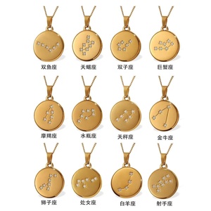 Collar de Acero Inoxidable con Signos del Zodiaco, Cadena de Eslabones y Colgante de Disco Redondo con Zirconia como Piedra Principal, Ideal para Regalo - Product Image 5