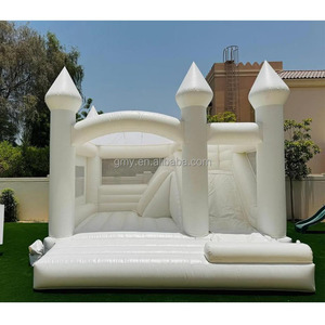 Château gonflable à double piste pour enfants, robuste, blanc, avec toboggan aquatique gonflable commercial extérieur et piscine à balles - Product Image 5