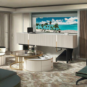 Mueble de TV con Cajones de Madera, Mesa de Centro con Tapa de Cristal y Diseño de Paneles en Estilo Nórdico Moderno <span class=keywords><strong>para</strong></span> Sala de Estar de Alta Gama - Product Image 3