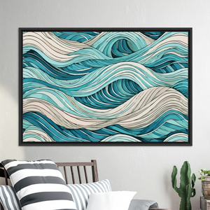Modern Bohemian Abstract Wave Printed Canvas Artwork - Vibrant Wall Decor,<b>BLACK</b> <b>FRAMED</b> CANVAS - Product Image 2