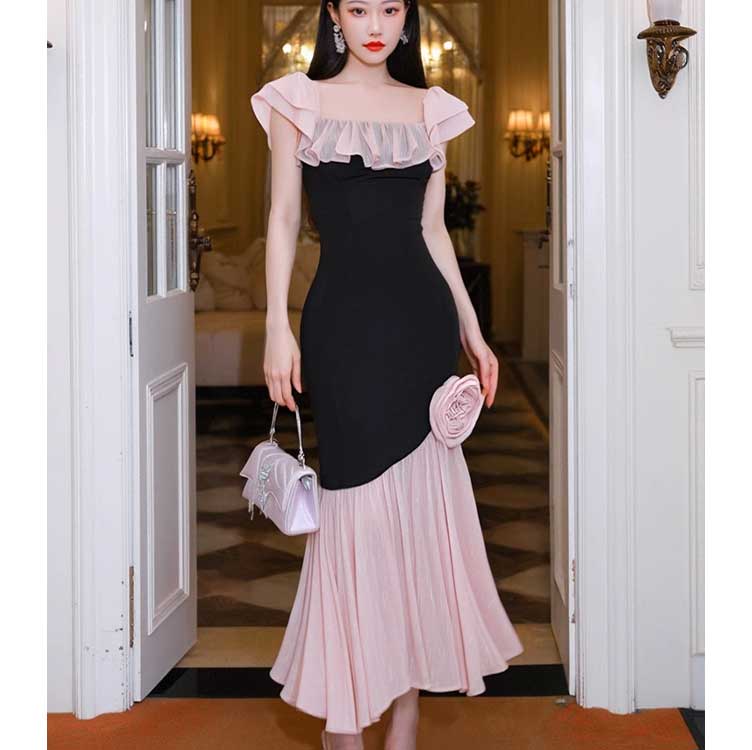 green emerald velvet dress Two Piece V Neck Black Pink Long Mermaid Prom Dresses Custom Color / US8