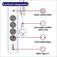Enchufe Eléctrico Industrial Moderno para Pared, Extensión Eléctrica de Impacto para Piso, 16A, Enchufe de PVC con 4 Tomas de Corriente y USB