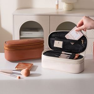 Multi-Functional Makeup Brush Organizer with Mesh Pockets PU Leather Cosmetic Bag Travel Makeup <b>Storage</b> Case - Product Image 4