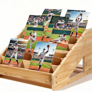 Wooden Storage Rack 3 Tier Desktop Organizer For Photos Cards <b>Books</b> Natural Wood Color - Product Image 3