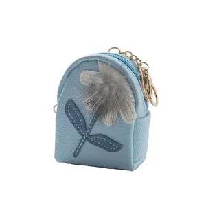 Ladies Zipper Cute Change Wallet Schönheit Kreative Blume Mini PU Leder Rucksack Schlüssel anhänger Münz geldbörse