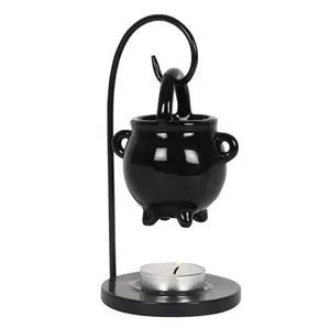 Black HANGING CAULDRON OIL & WAX MELT BURNER with metal shelf stove