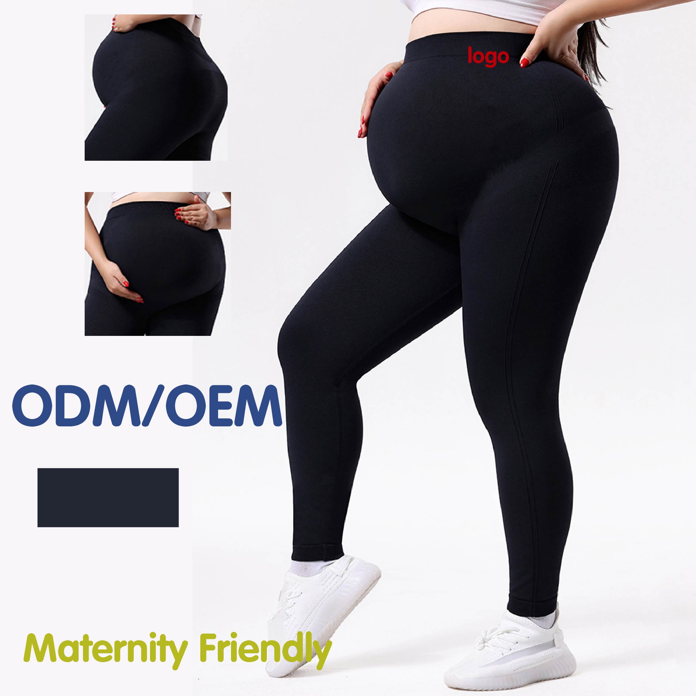 Pregnant Women's Large Size Black Slim-fit High Waist Ruched Seamless Wrinkle-free Spandex/Nylon Full Length Yoga Leggings