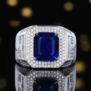 SGARIT 6.69ct 18k gold Natural Sri Lanka blue sapphire fashion gemstone 134pc 0.571c diamond AIGS+NGTC certificate for <b>Man</b> <b>Ring</b> - Product Image 1