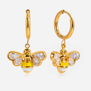 Pendientes de Abeja de Moda al por Mayor, de Acero Inoxidable 316L Coreano, Chapados en Oro PVD de 14k y 18k, con Circonitas, Joyería de Alta Calidad para Mujer - Product Image 1