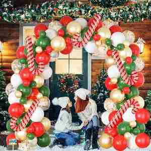 Kit de arco de guirnalda de globos de Navidad 120PCS Globos de látex de confeti de oro blanco verde rojo con globos de bastón de caramelo - Product Image 2