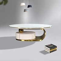 Ensemble table basse et table TV, table basse de luxe légère avec design en céramique personnalisé et bordure or blanc