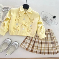 Vêtements pour enfants Ensemble à manches longues d'automne pour filles Haut à paillettes et jupe à fleurs tridimensionnelles Ensemble deux pièces