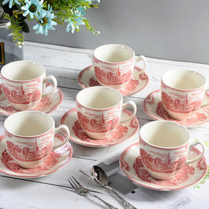 Vente en gros d'usine, ensembles de café en céramique de style européen, château rouge - Product Image 4