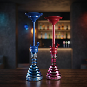 Chicha Mini Égyptienne de Luxe Farida 2025 – Laiton Massif de Haute Qualité, Finition Laquée, Verre Unique Gravé à la Main, Plateau Double Face Courbé - Product Image 2