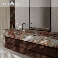 Meuble-lavabo Tostone Monica rouge en bois massif naturel et marbre, nouveau design, pour salles de bain modernes de villas et maisons contemporaines