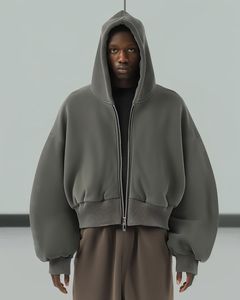 เสื้อฮู้ดดี้ทรงหลวมแบบมีซิป สตรีทแวร์ ปักลายเองได้ น้ำหนัก 500 กรัม ทรงโอเวอร์ไซส์ ทรงบ็อกซี่ ตัดสั้น แบบซิป สำหรับผู้ชายและผู้หญิง - Product Image 3