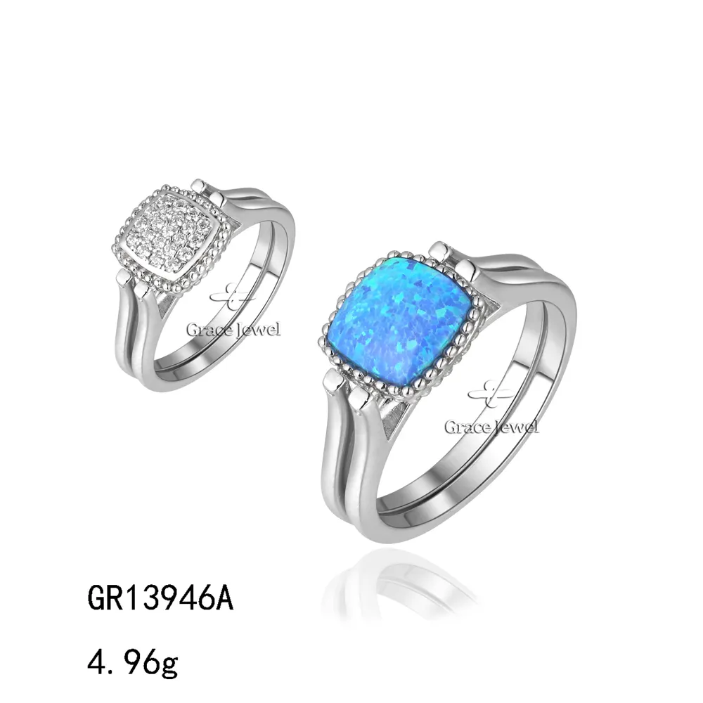 Grace Blue Opal Omkeerbare Luxe Sieraden 925 Sterling Zilveren Ring