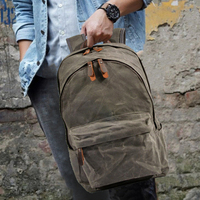 Sac à dos rétro en toile pour hommes, sac de randonnée vintage imperméable pour l'été et l'extérieur, avec garniture en cuir et fermeture éclair, sac à dos pour ordinateur portable