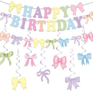 Nouveau coloré rose arc papier écologique <span class=keywords><strong>joyeux</strong></span> <span class=keywords><strong>anniversaire</strong></span> fête bannière décoration ensemble spirale fille fournitures - Product Image 1