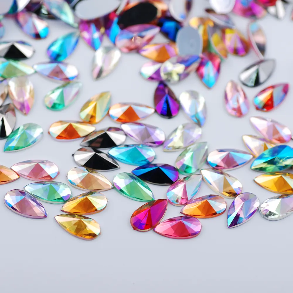 Wholesale 8x13mm/9x18mm Tear Drop Shape Acrylic Rhinestones Glue on Flatback Pointed Stones Strass for Jewelry Making