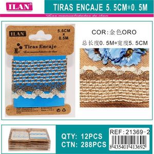 Nastri in pizzo Ilan 5,5 cm x 0,5 m colore oro per artigianato e decorazioni - Product Image 3