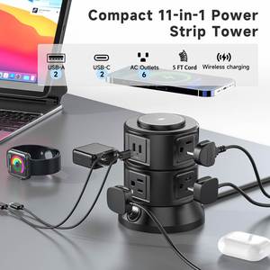 Mỹ Chứng Khoán điện dải tháp 15W sạc không dây 5ft mở rộng dây 6 AC cửa hàng 4 <span class=keywords><strong>USB</strong></span> (2 <span class=keywords><strong>USB</strong></span>-C) 125V bảo vệ tăng 15A đánh giá - Product Image 2