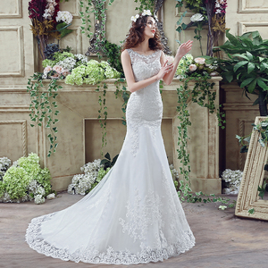 Vestidos de Novia Jancember LSMQ62 de Encaje, Estilo Sirena, Cuello Redondo, Sin Mangas, Nueva Colección 2024 - Product Image 4