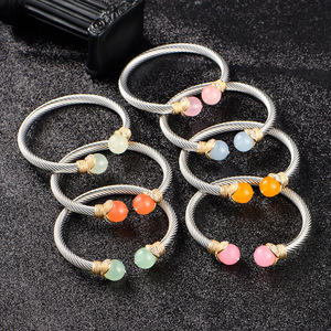 Pulsera Abierta de Acero Inoxidable con Incrustaciones de Piedras Naturales y Microdiamantes, Joyería Unisex, Regalo, Origen Yiwu - Product Image 4