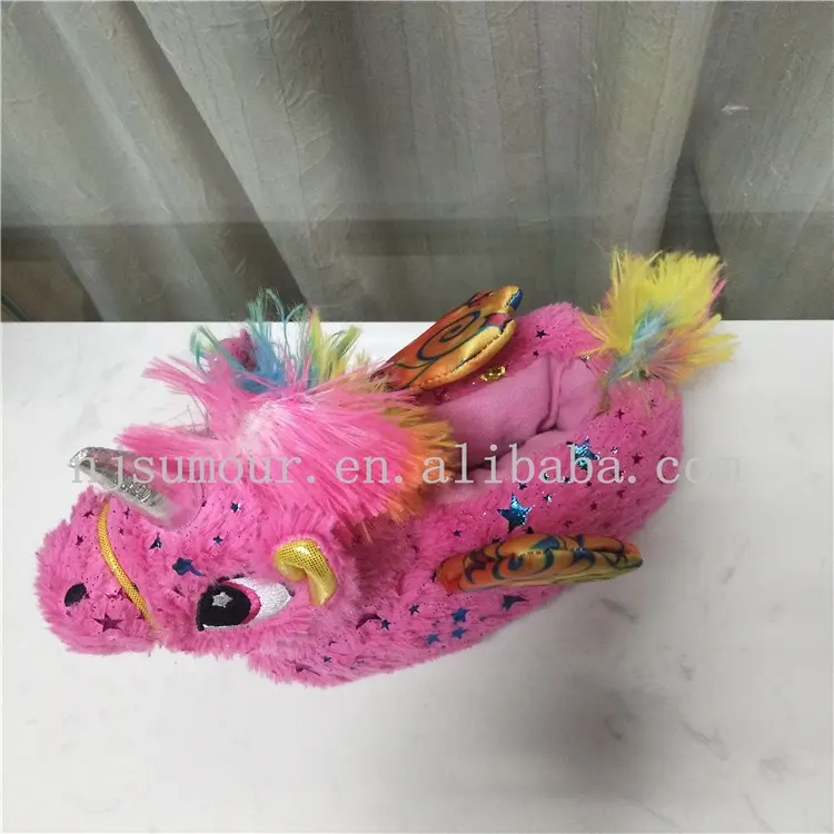 Pantoufles licorne personnalisés, jouets en peluche pour l'intérieur, sandales en forme d'animaux, vente en gros,