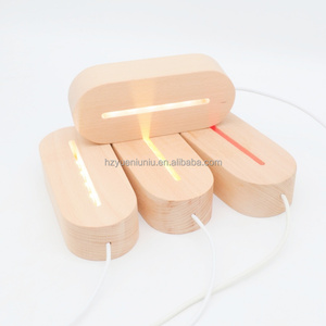 Tùy chỉnh 5V <span class=keywords><strong>USB</strong></span> gỗ ánh sáng ban đêm cơ sở hình bầu dục Acrylic 3D LED đèn với khắc cho trang trí nội thất - Product Image 3
