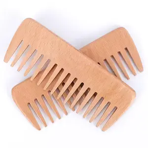 Portable Anti Static Durable Handmade Bamboo Beard Eco Friendly Wood Wide Tooth Natural Wooden Comb