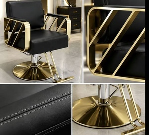 Ensemble de chaises de coiffeur modernes très demandées, mobilier de barbier en verre et métal avec miroir LED, chariot et lit de lavage pour salon de coiffure - Product Image 2