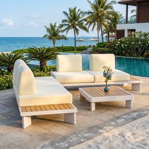 Ensemble <span class=keywords><strong>de</strong></span> mobilier <span class=keywords><strong>de</strong></span> patio moderne 3 pièces Brio en <span class=keywords><strong>aluminium</strong></span> imperméable avec panneau en bois pour <span class=keywords><strong>jardin</strong></span>, cour <span class=keywords><strong>et</strong></span> complexe hôtelier - Product Image 5