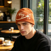 Custom Logo Jacquard Beanie Fabrikanten Overal Print Beanie Fold Cuffless Winter Schedel Gebreide Muts