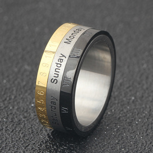 Anillo de calendario de acero inoxidable de 8 mm, giratorio, de tres colores, con fecha, para mujer - Product Image 3