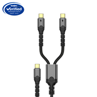 Hub USB-C 1 en 2, charge rapide PD 140W, double connecteur USB-C, en alliage d'aluminium tressé, pour téléphone, tablette, ordinateur portable, simultané