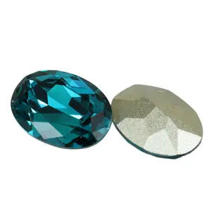 Blue Crystal Oval Stone Glass Gems With Gemstone Bead