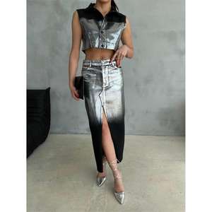 Chaleco Corto de Mezclilla Negro para Mujer, Estilo Urbano, con Cierre de Cinturón, Tejido Lavado, Acolchado de Algodón, para Primavera/Verano - Product Image 4