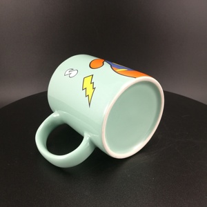 Taza de té de cerámica de 12oz, diseño de vajilla para exteriores, verde y naranja, con logotipo interior, <span class=keywords><strong>cerca</strong></span> del borde - Product Image 3