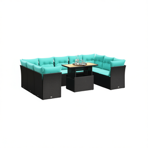 Conjunto de Sofás de Patio de Ratán Sintético Negro con Cojines, 10 Piezas, Muebles de Jardín para Exteriores, Diseño Contemporáneo - Product Image 1