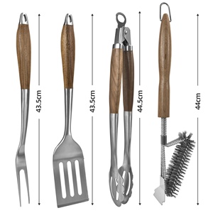 Ensemble de <span class=keywords><strong>Barbecue</strong></span> à manche en <span class=keywords><strong>bois</strong></span> de noyer 4 pièces avec étui outils de <span class=keywords><strong>Barbecue</strong></span> - Product Image 3