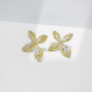 custom plata 925 silver zirconia Butterfly Stud Earring Luxury party hypoallergenic 18k gold plated Marquise Cut stone earrings - Product Image 4
