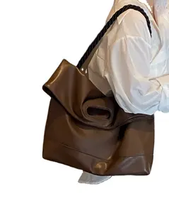 Brown Soft Leather Large Capacity Tote Bag Female 2023 Simple Large Bag Student