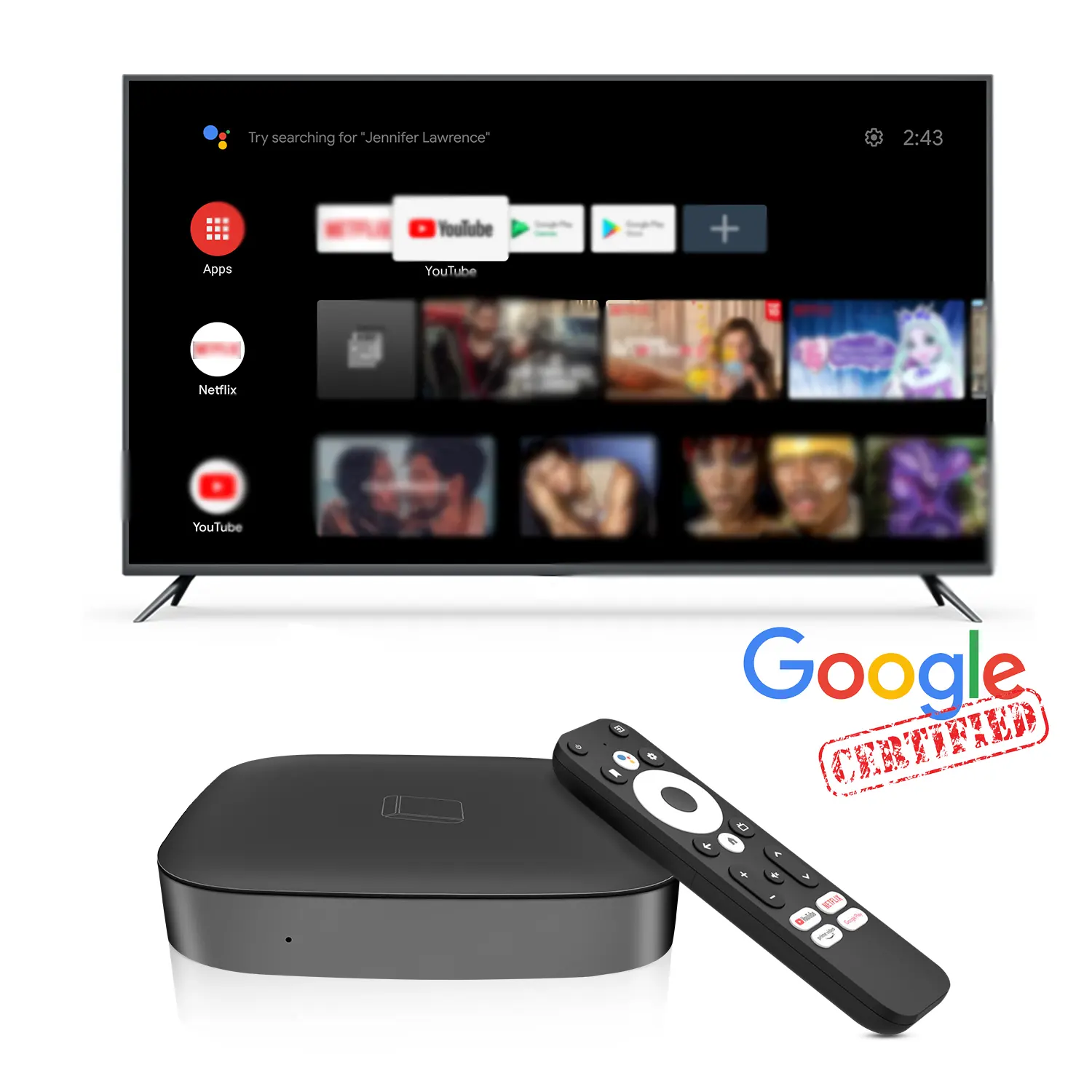 Voice control remote Google certified android tvbox Amlogic S905Y4 DDR4 2gb 16gb Android 11 4k ott smart android tv box