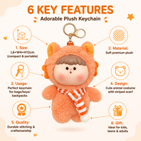 Zaves En gros Porte-clés et sacs à main en peluche orange, motif mascotte animal à capuche, écologiques, durables, best-seller, adorable, doux, à rayures, avec personnage
