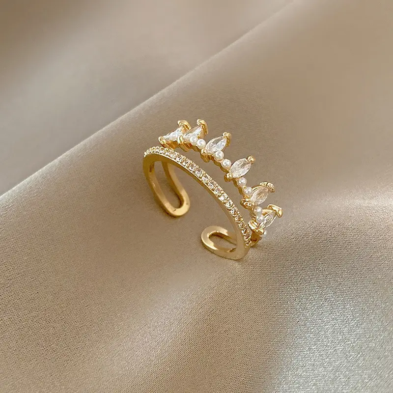 Vershal แหวนมุกชุบทอง18K,แหวนเปิดแบบฝังเพชร CZ สินค้ามาใหม่ปี C252
