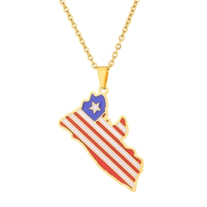 Collares de Joyería de Moda de Acero Inoxidable Impermeables con <span class=keywords><strong>Mapa</strong></span> Nacional de <span class=keywords><strong>Liberia</strong></span>, África Occidental, y Banderas, Venta al por Mayor para Mujeres y Hombres - Product Image 2